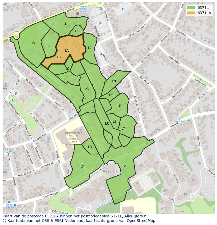 Afbeelding van het postcodegebied 6371 LA op de kaart.