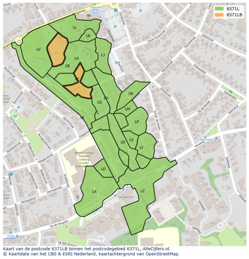 Afbeelding van het postcodegebied 6371 LB op de kaart.