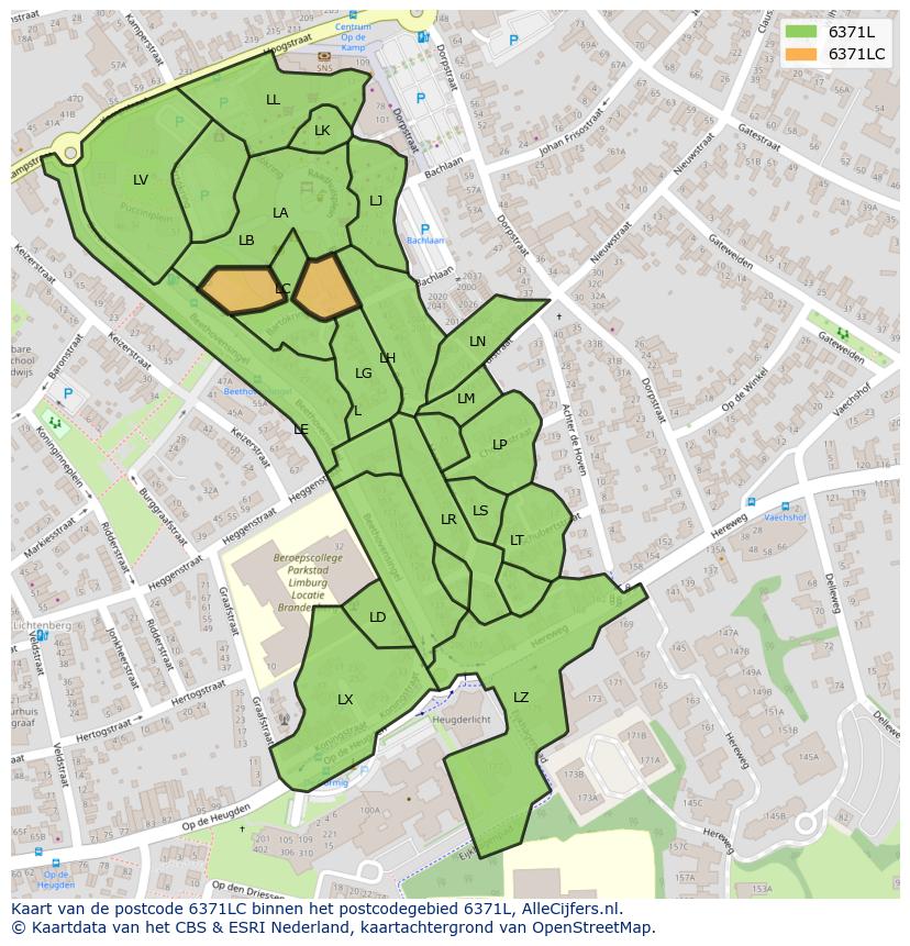 Afbeelding van het postcodegebied 6371 LC op de kaart.