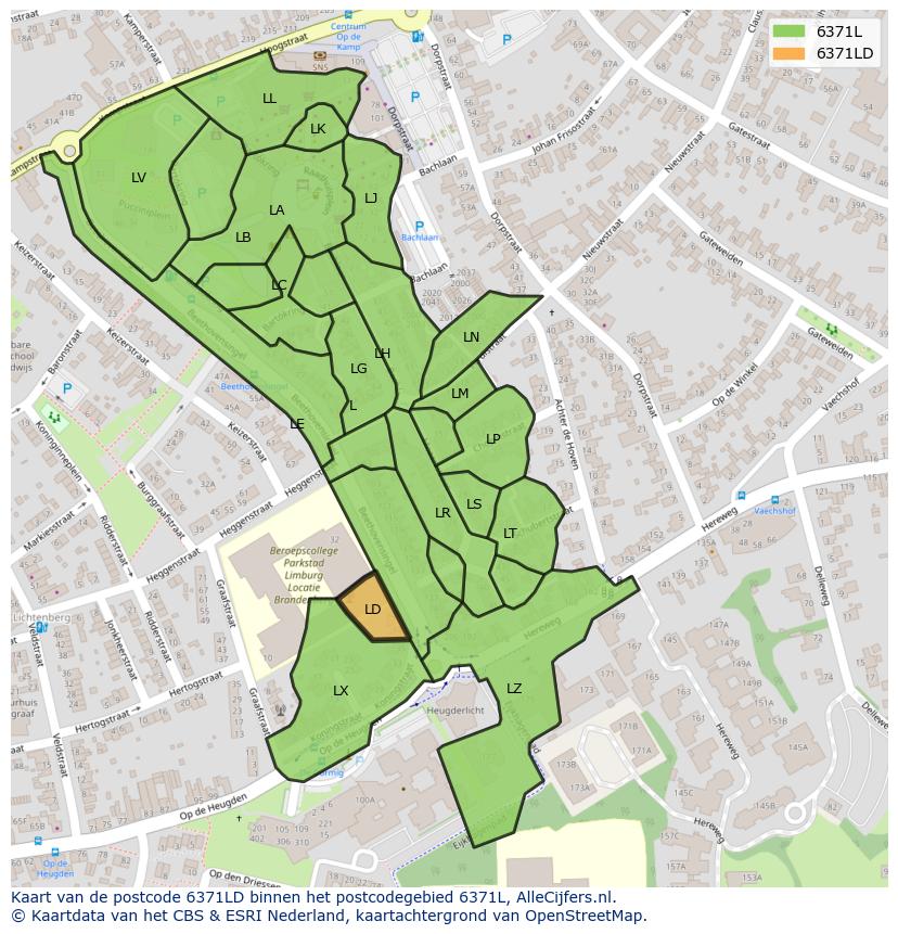 Afbeelding van het postcodegebied 6371 LD op de kaart.