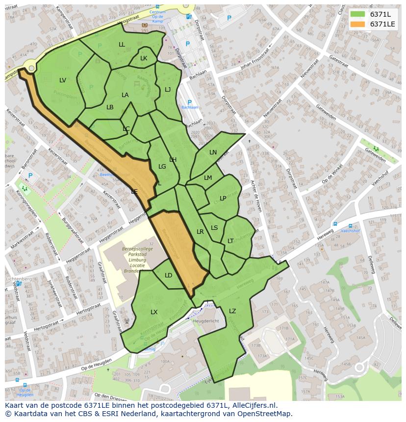 Afbeelding van het postcodegebied 6371 LE op de kaart.