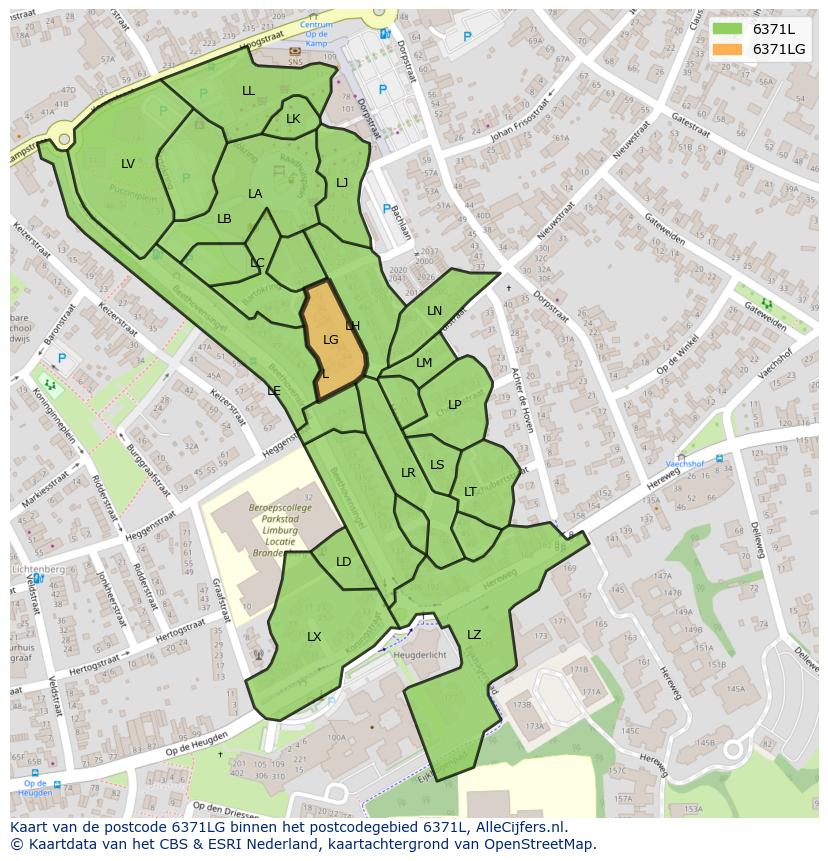 Afbeelding van het postcodegebied 6371 LG op de kaart.