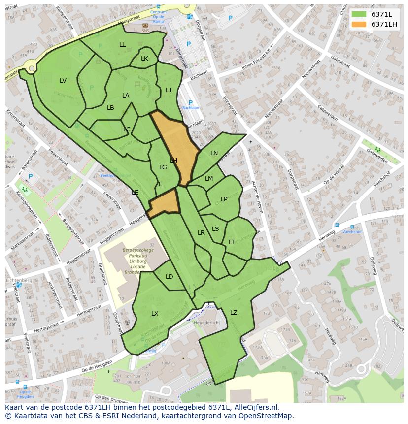 Afbeelding van het postcodegebied 6371 LH op de kaart.
