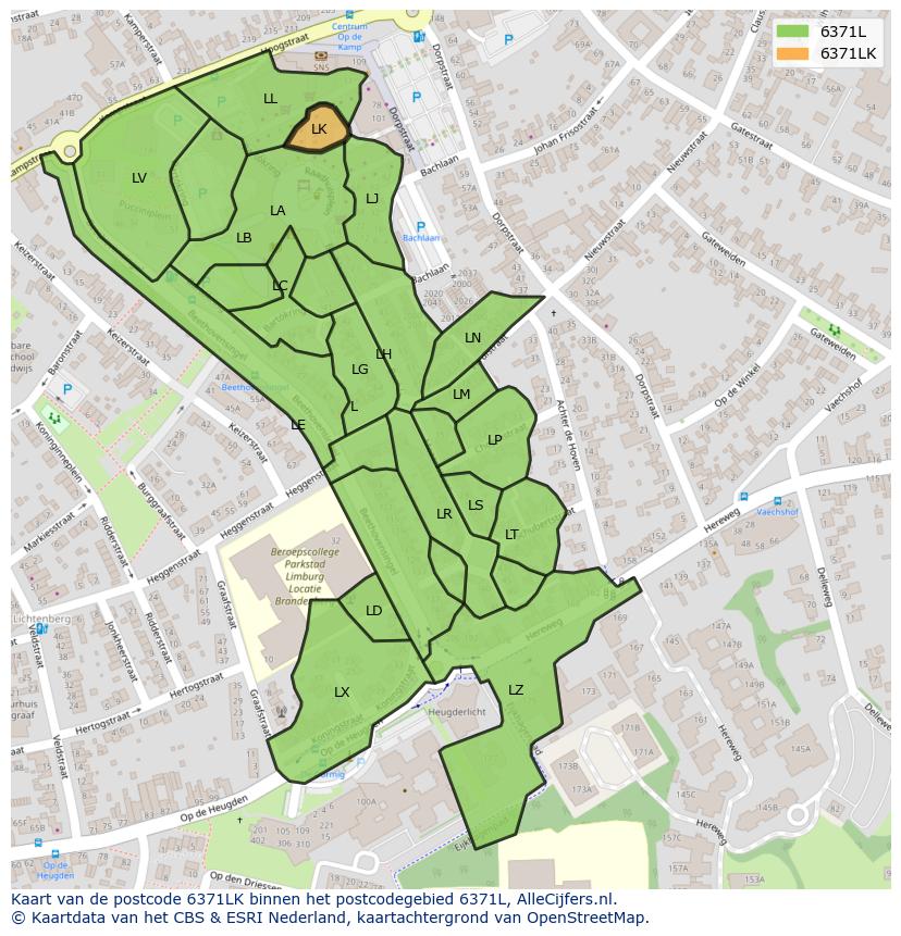 Afbeelding van het postcodegebied 6371 LK op de kaart.