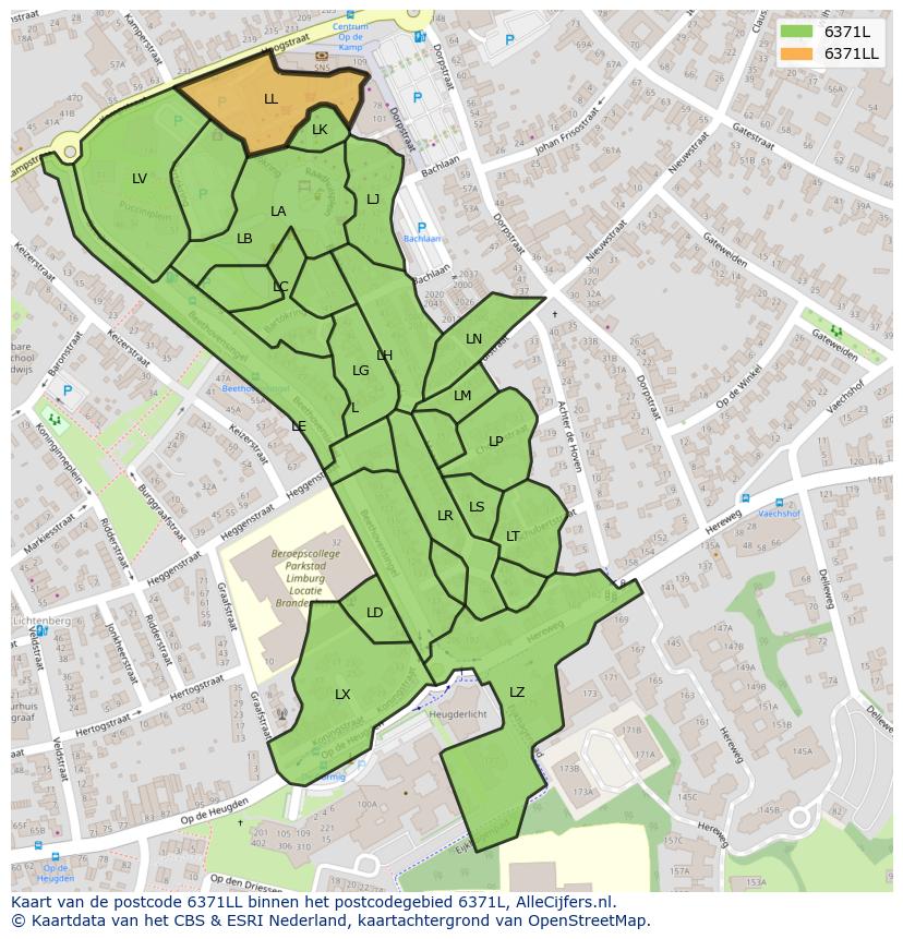 Afbeelding van het postcodegebied 6371 LL op de kaart.