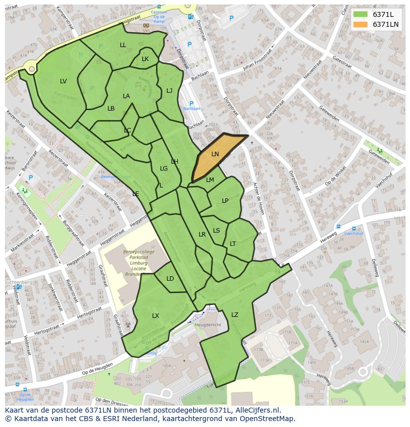 Afbeelding van het postcodegebied 6371 LN op de kaart.