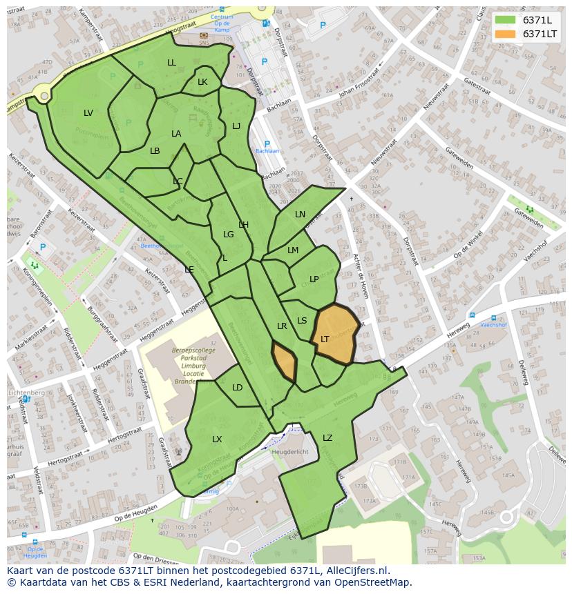 Afbeelding van het postcodegebied 6371 LT op de kaart.
