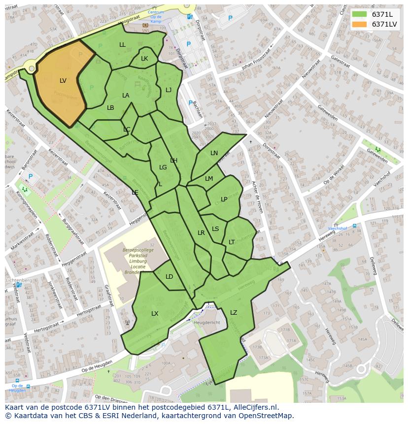 Afbeelding van het postcodegebied 6371 LV op de kaart.