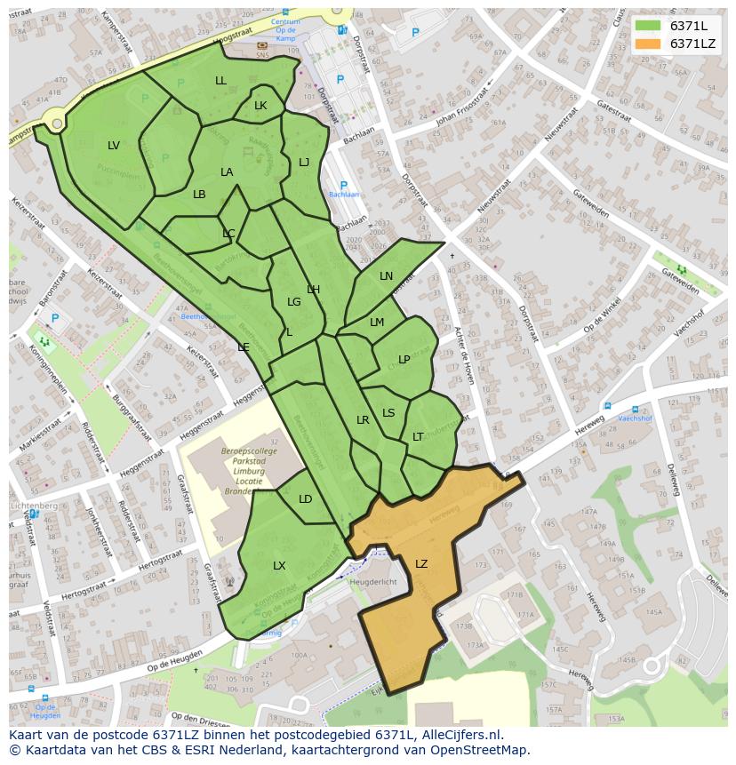 Afbeelding van het postcodegebied 6371 LZ op de kaart.