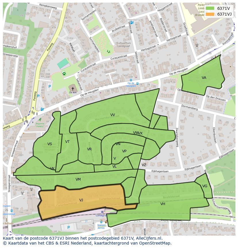 Afbeelding van het postcodegebied 6371 VJ op de kaart.