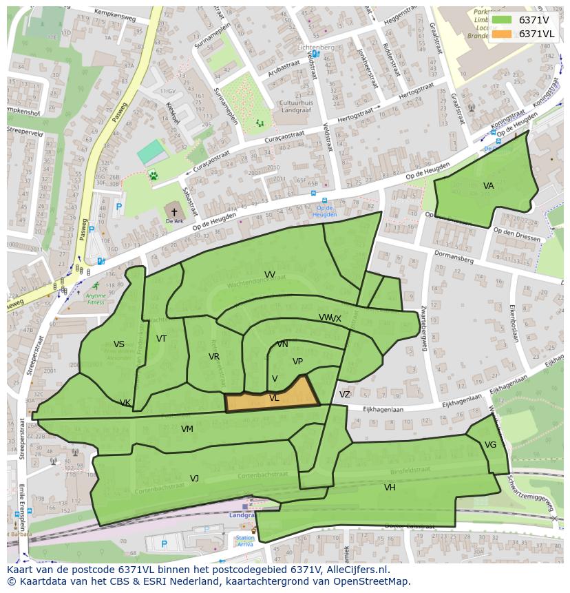 Afbeelding van het postcodegebied 6371 VL op de kaart.