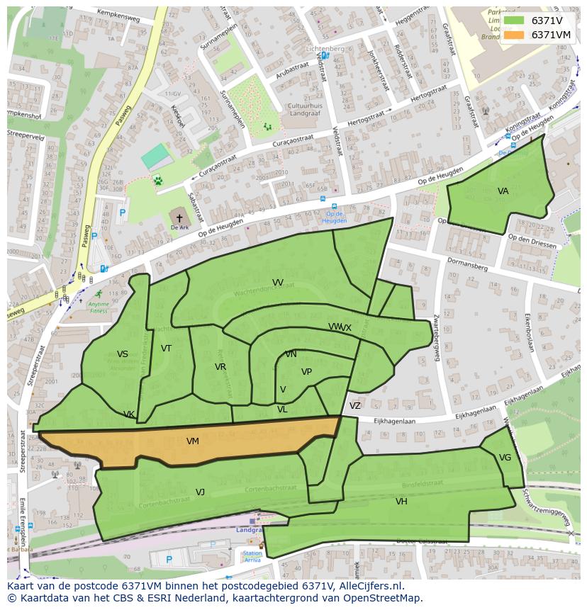 Afbeelding van het postcodegebied 6371 VM op de kaart.