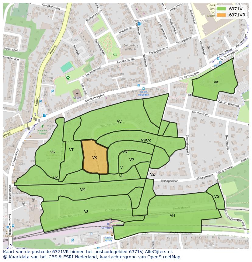 Afbeelding van het postcodegebied 6371 VR op de kaart.