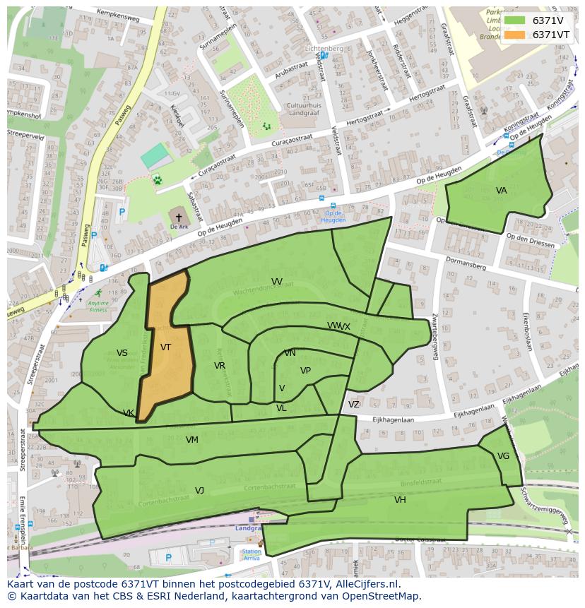 Afbeelding van het postcodegebied 6371 VT op de kaart.