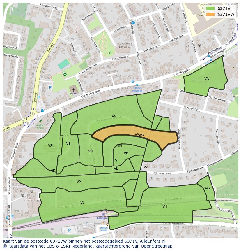 Afbeelding van het postcodegebied 6371 VW op de kaart.