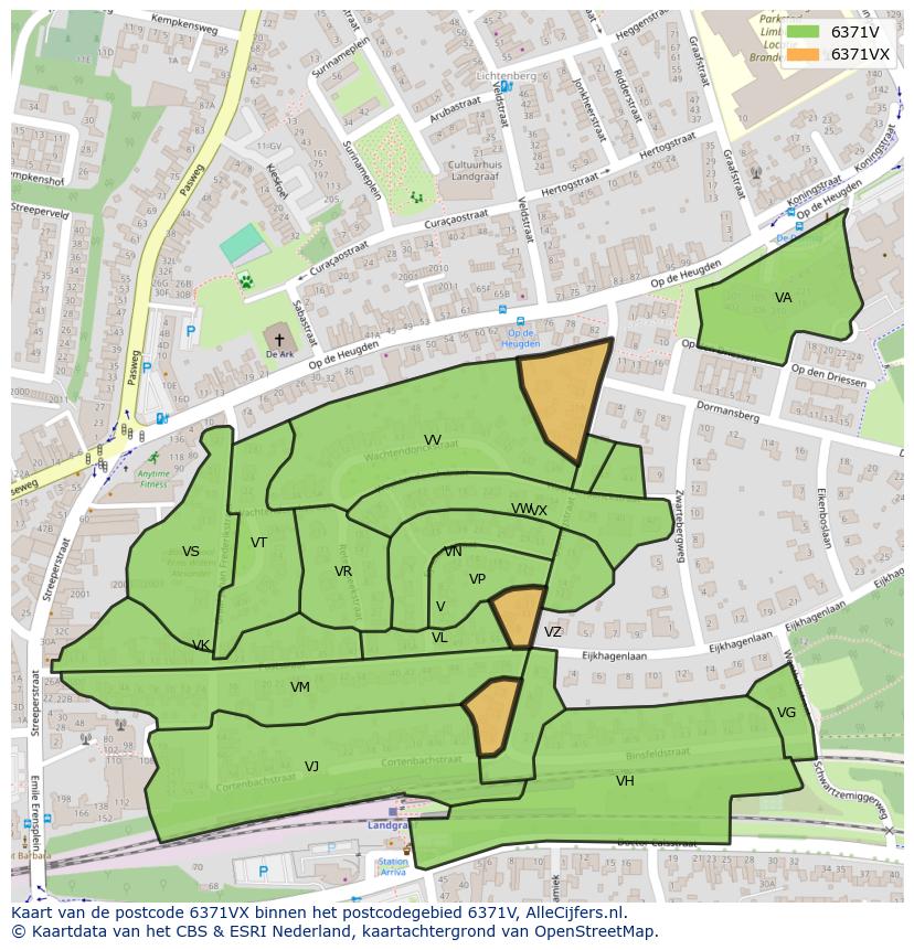 Afbeelding van het postcodegebied 6371 VX op de kaart.
