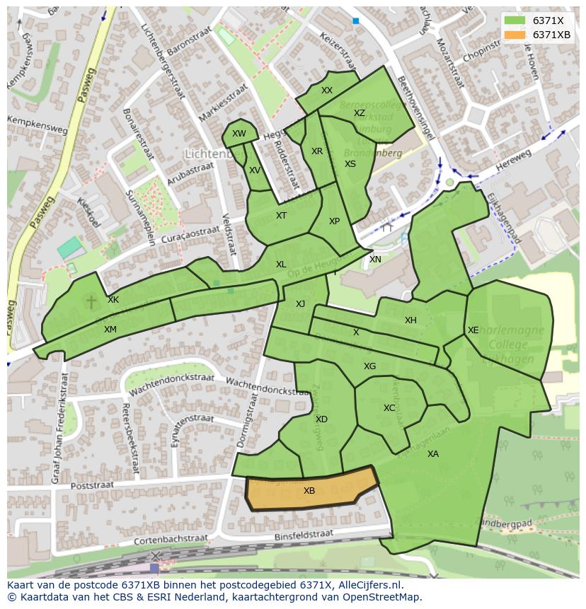 Afbeelding van het postcodegebied 6371 XB op de kaart.