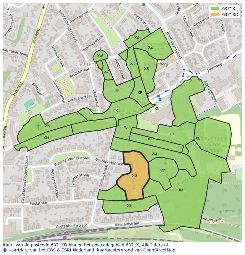 Afbeelding van het postcodegebied 6371 XD op de kaart.