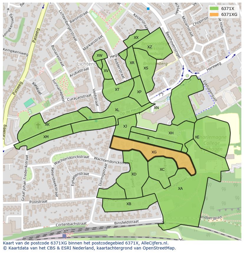 Afbeelding van het postcodegebied 6371 XG op de kaart.