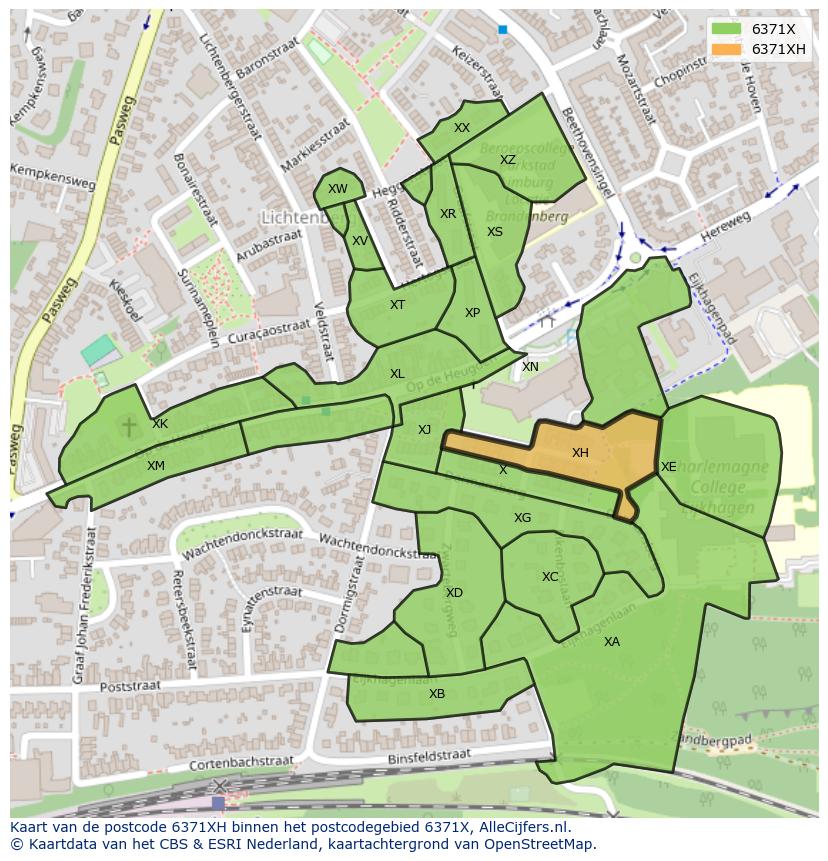 Afbeelding van het postcodegebied 6371 XH op de kaart.
