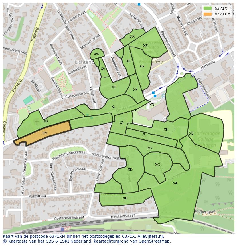 Afbeelding van het postcodegebied 6371 XM op de kaart.