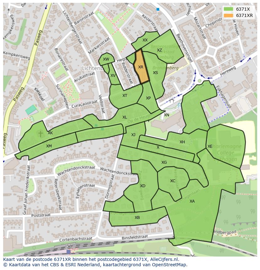 Afbeelding van het postcodegebied 6371 XR op de kaart.