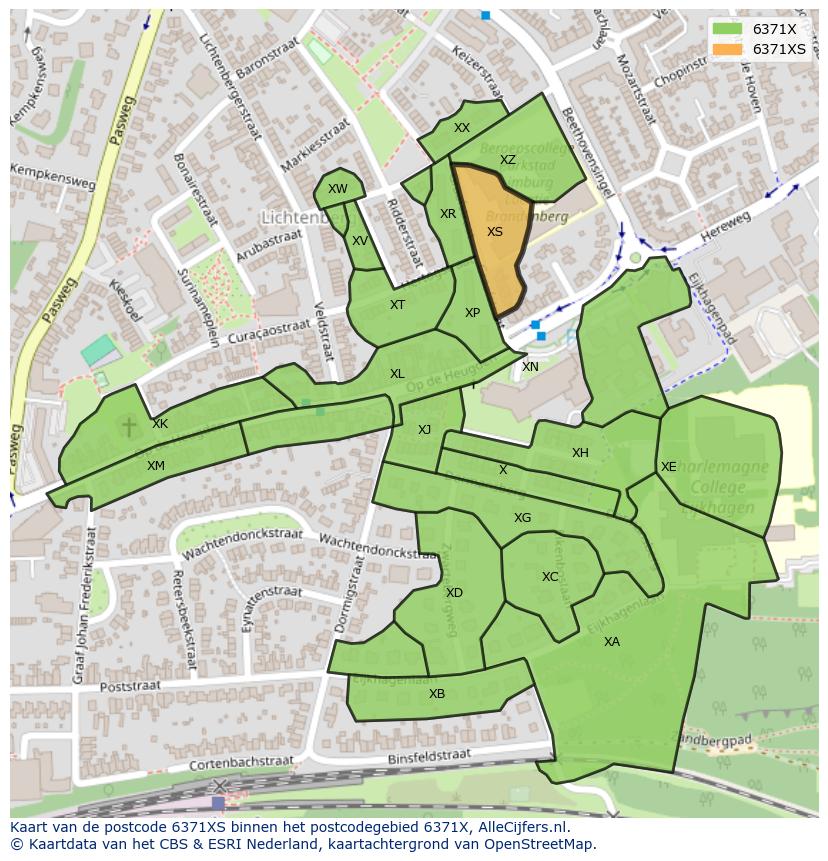 Afbeelding van het postcodegebied 6371 XS op de kaart.