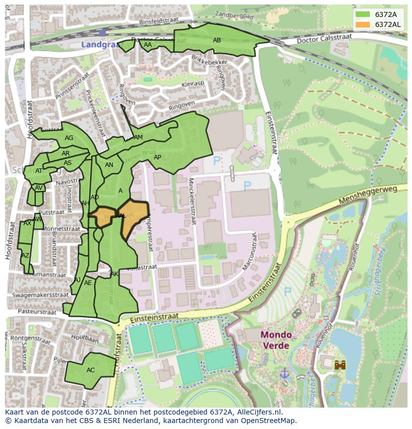 Afbeelding van het postcodegebied 6372 AL op de kaart.