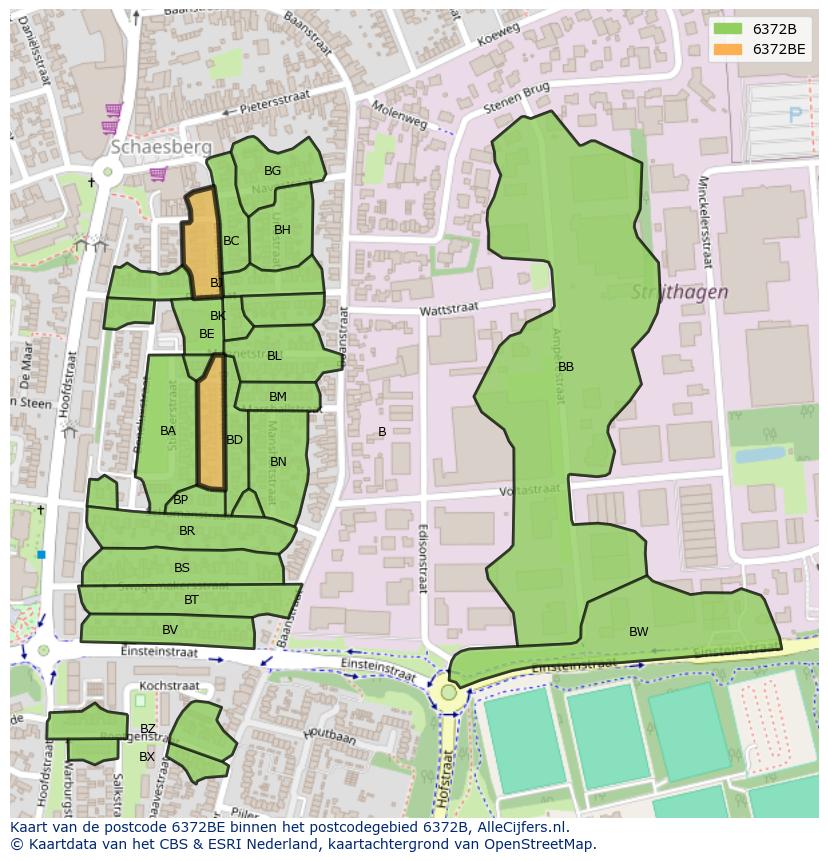 Afbeelding van het postcodegebied 6372 BE op de kaart.