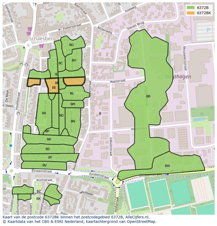 Afbeelding van het postcodegebied 6372 BK op de kaart.