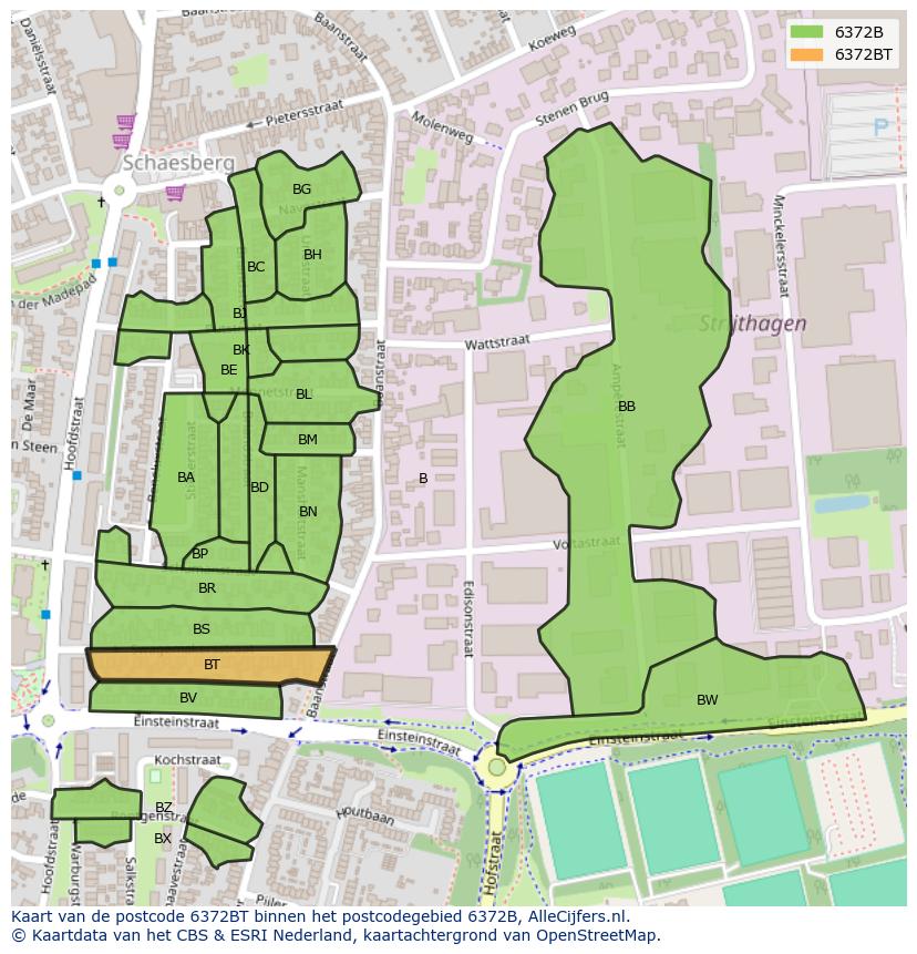 Afbeelding van het postcodegebied 6372 BT op de kaart.