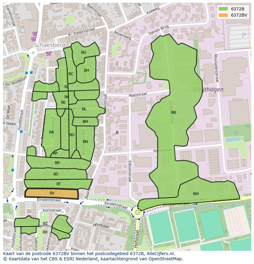Afbeelding van het postcodegebied 6372 BV op de kaart.