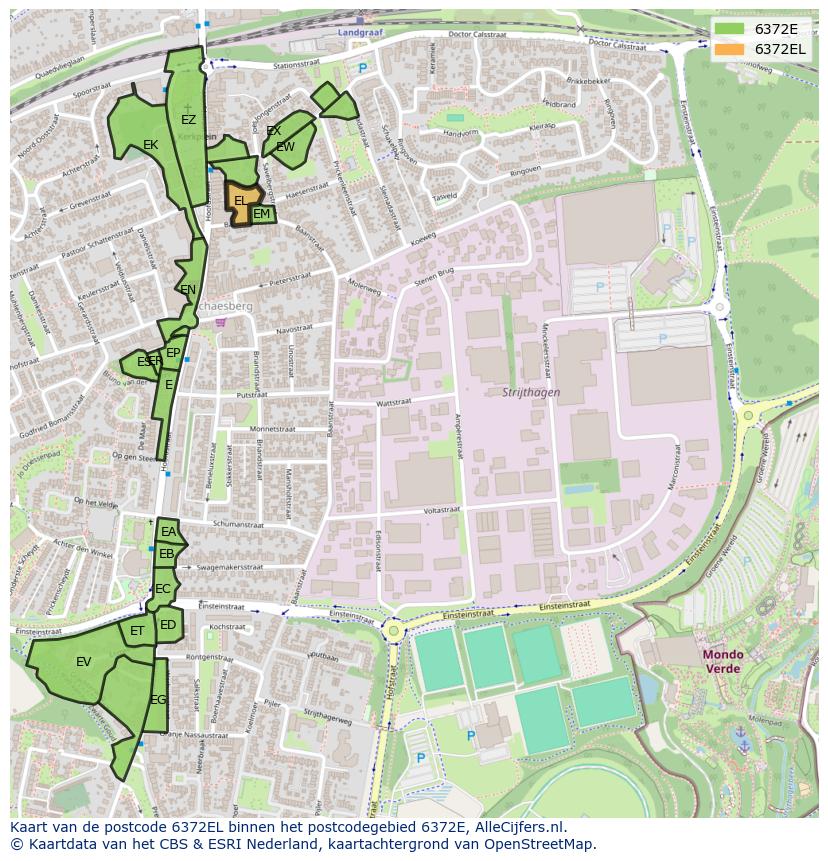 Afbeelding van het postcodegebied 6372 EL op de kaart.