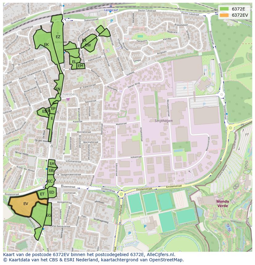 Afbeelding van het postcodegebied 6372 EV op de kaart.