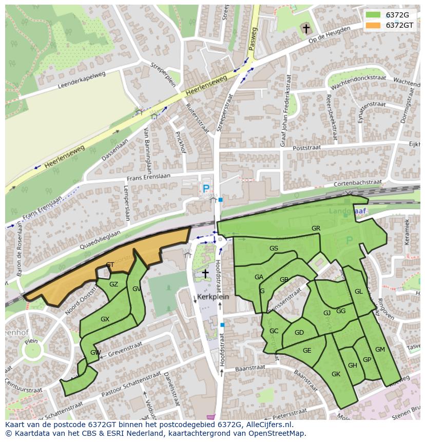 Afbeelding van het postcodegebied 6372 GT op de kaart.
