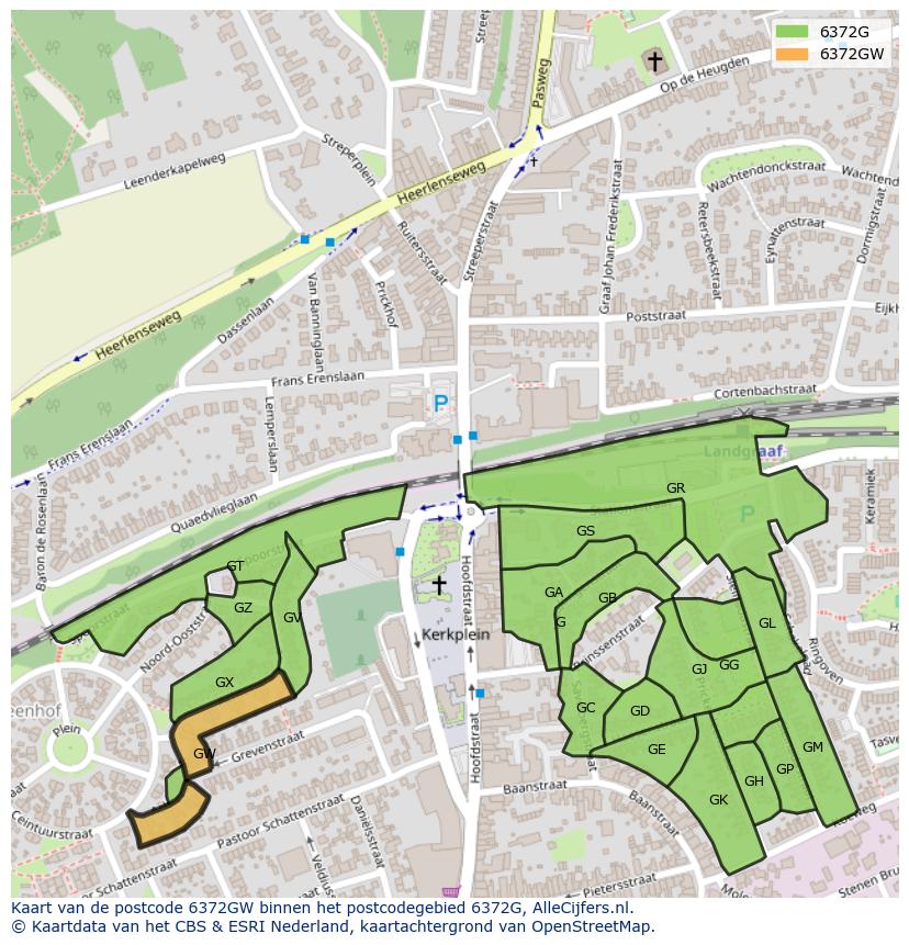 Afbeelding van het postcodegebied 6372 GW op de kaart.