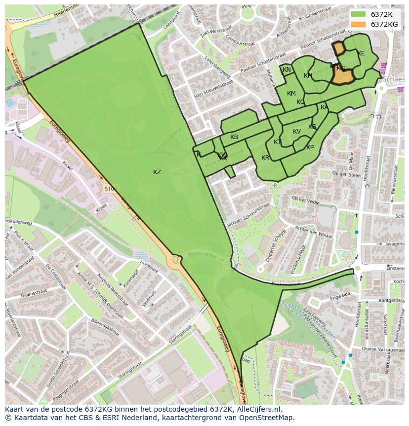 Afbeelding van het postcodegebied 6372 KG op de kaart.