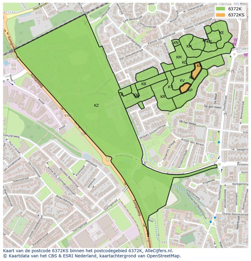 Afbeelding van het postcodegebied 6372 KS op de kaart.