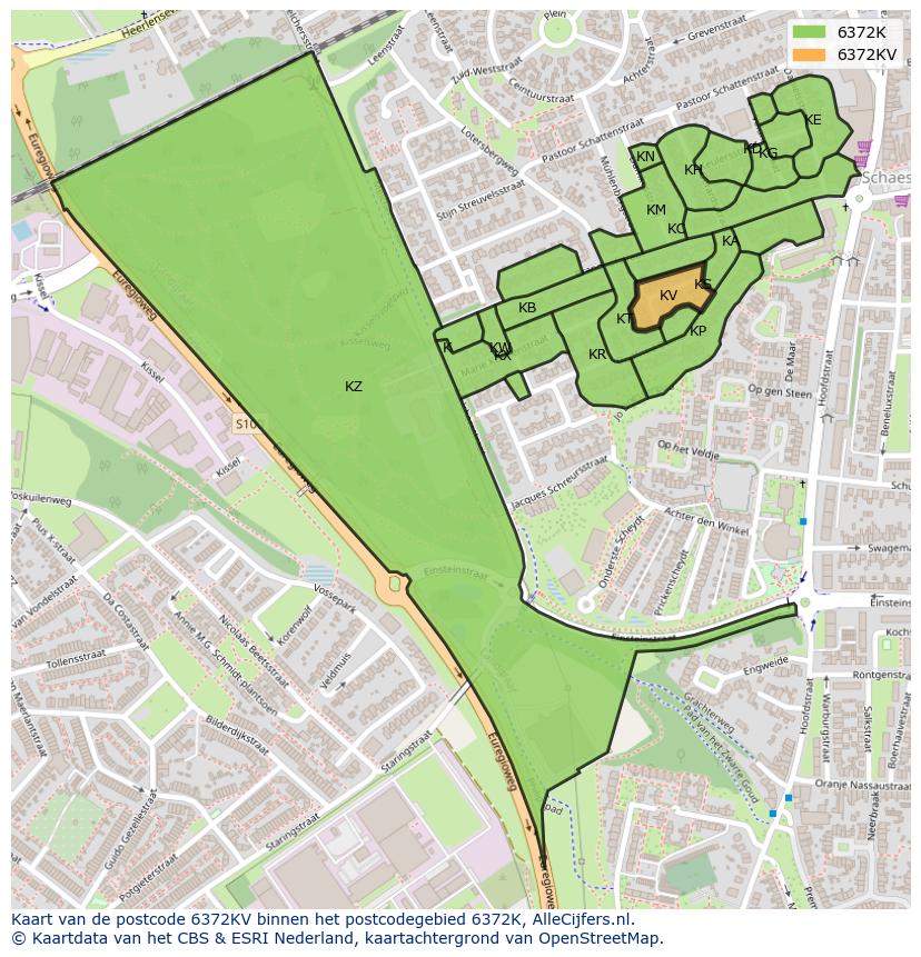 Afbeelding van het postcodegebied 6372 KV op de kaart.