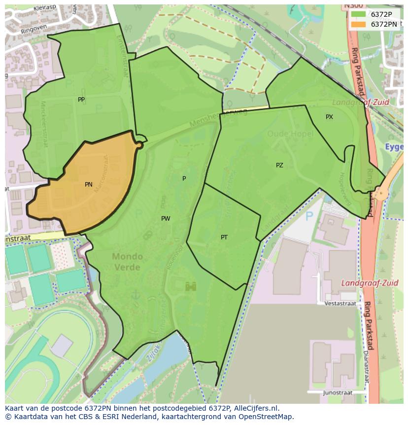 Afbeelding van het postcodegebied 6372 PN op de kaart.