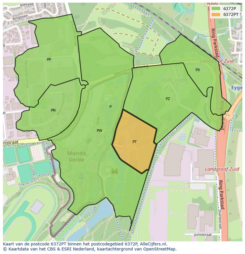 Afbeelding van het postcodegebied 6372 PT op de kaart.