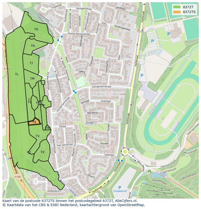 Afbeelding van het postcodegebied 6372 TS op de kaart.