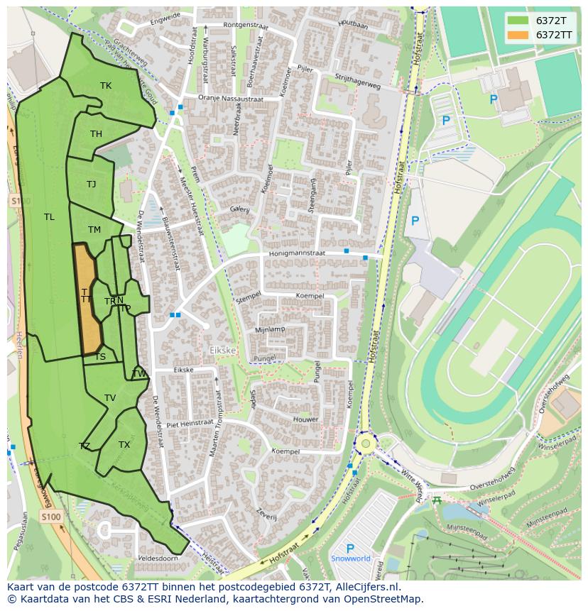 Afbeelding van het postcodegebied 6372 TT op de kaart.