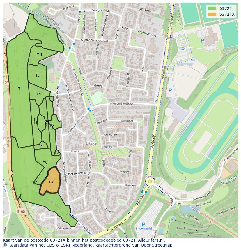 Afbeelding van het postcodegebied 6372 TX op de kaart.
