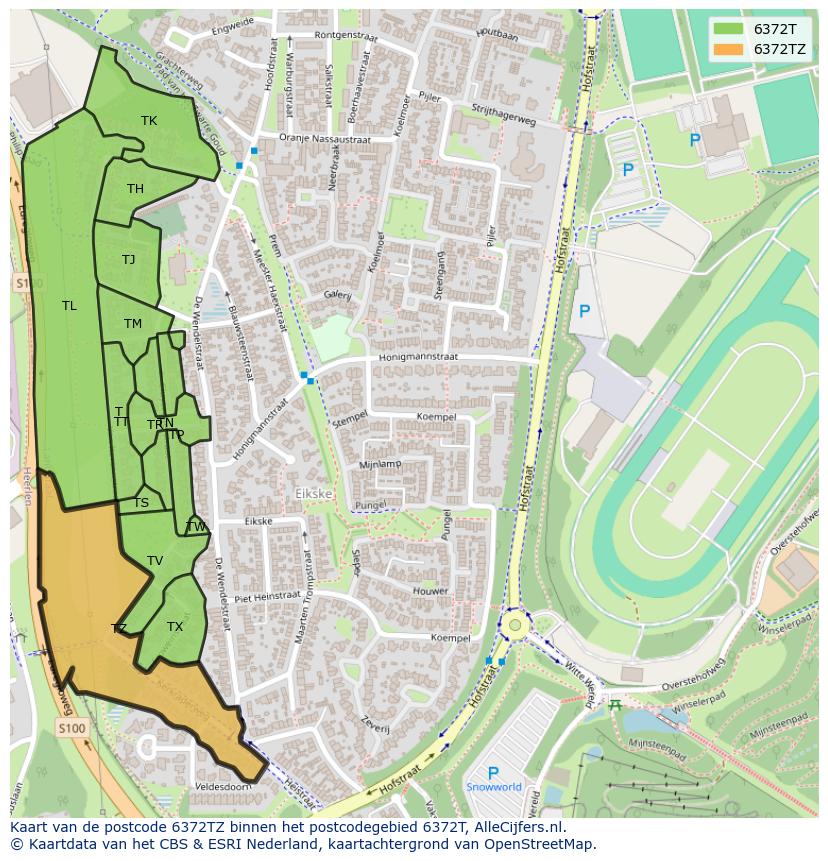 Afbeelding van het postcodegebied 6372 TZ op de kaart.