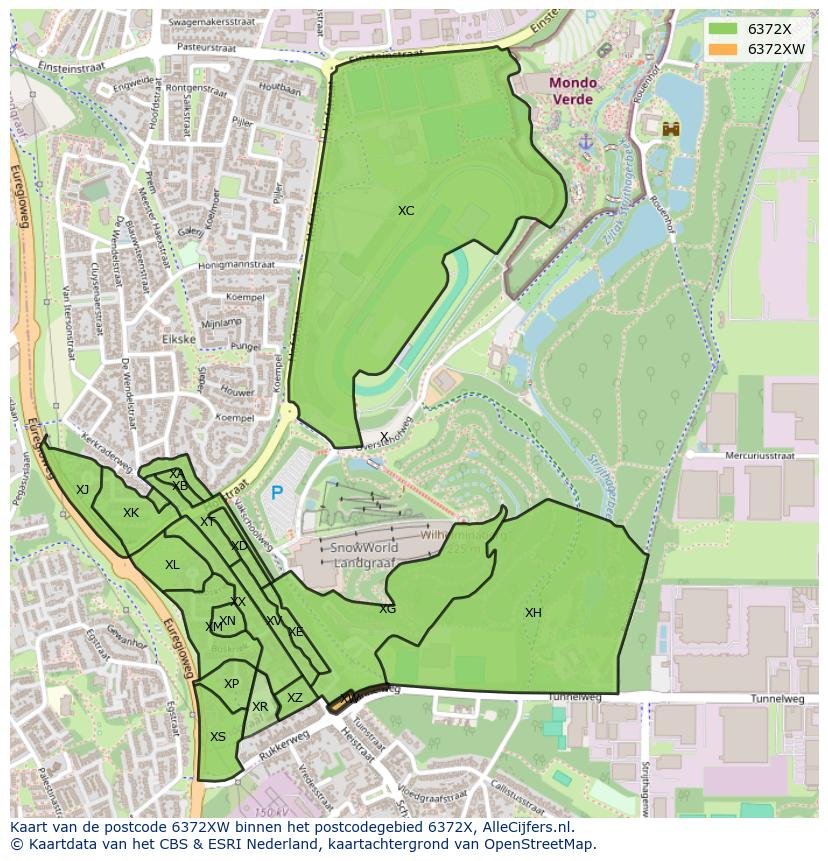 Afbeelding van het postcodegebied 6372 XW op de kaart.