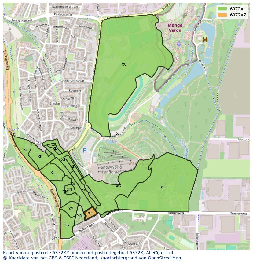 Afbeelding van het postcodegebied 6372 XZ op de kaart.