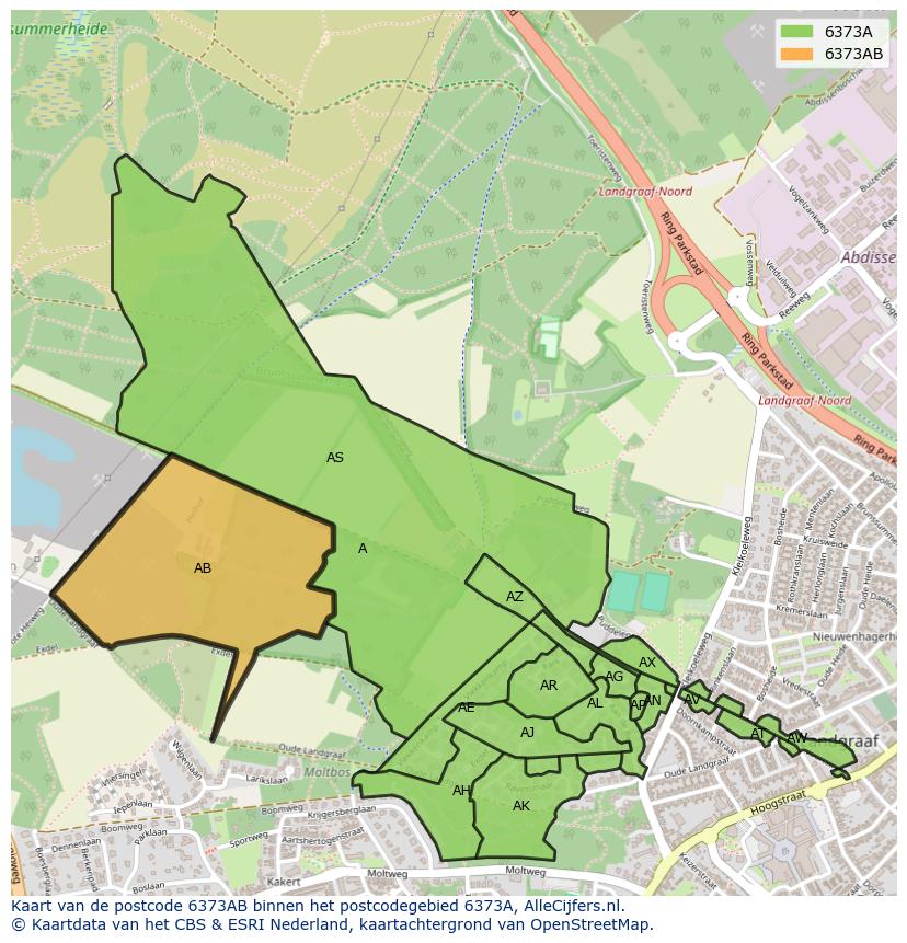 Afbeelding van het postcodegebied 6373 AB op de kaart.