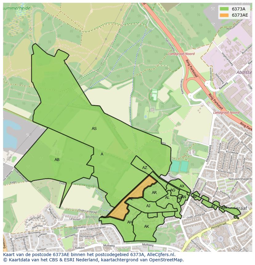 Afbeelding van het postcodegebied 6373 AE op de kaart.