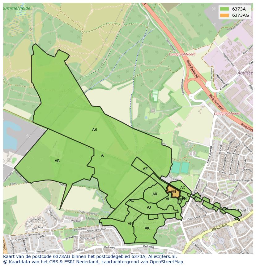 Afbeelding van het postcodegebied 6373 AG op de kaart.